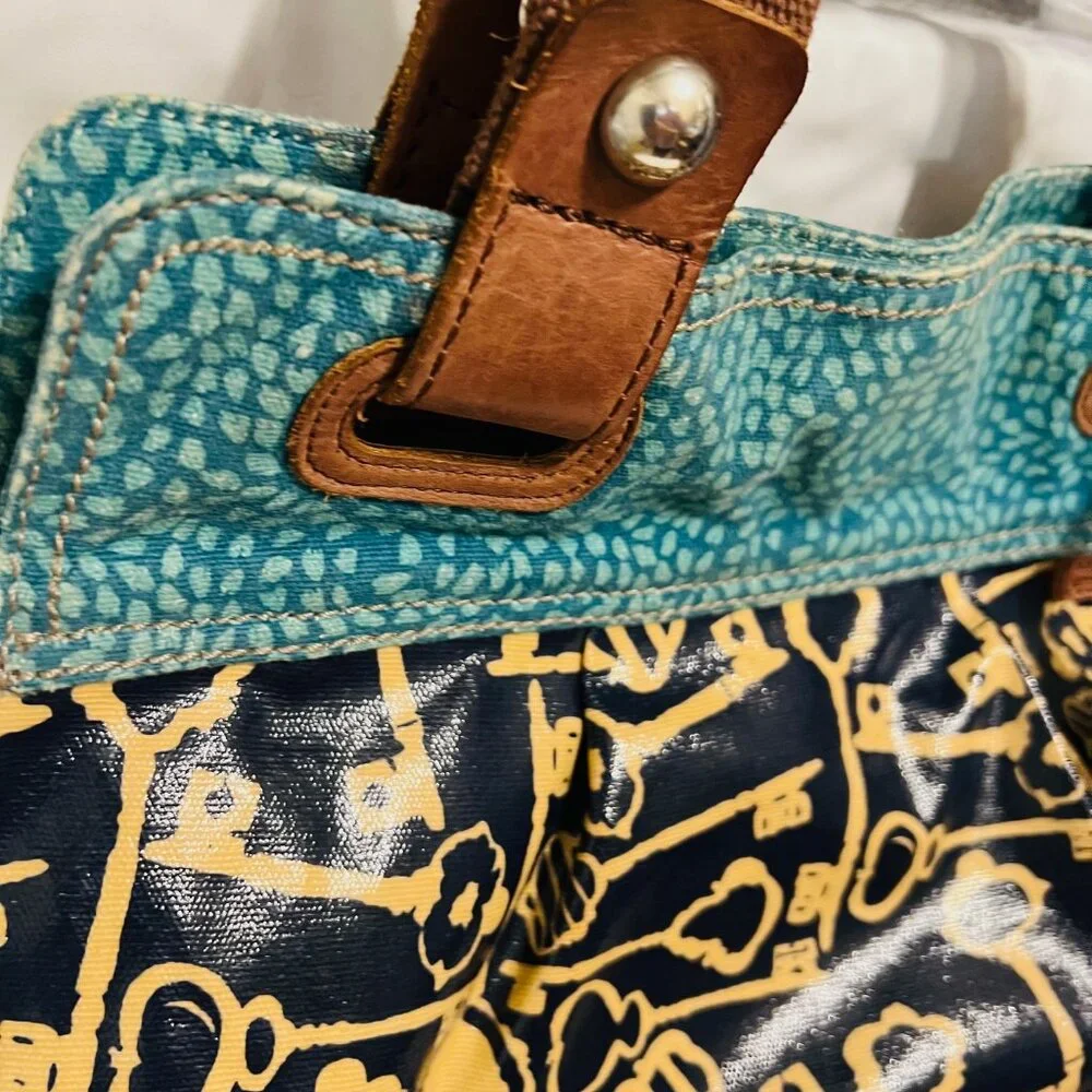 Fossil Key-Per Shoulder/Tote Purse-Teal/Navy Shopper-14